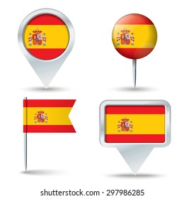 Map pins with flag of Spain - vector illustration