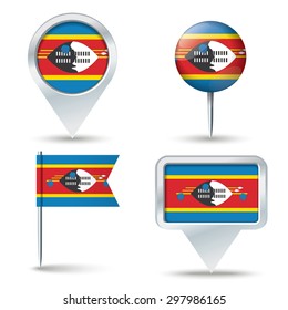 Map pins with flag of Swaziland - vector illustration