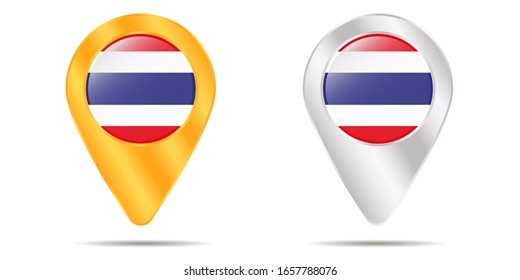 Mapa de pines con bandera de Tailandia. Sobre un fondo blanco. Ilustración del vector