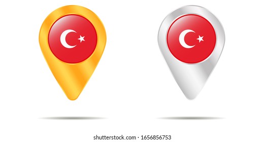 Map of pins with flag of  Turkey. On a white background. Vector illustration