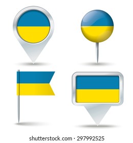 Map pins with flag of Ukraine - vector illustration