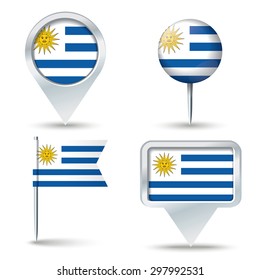Map pins with flag of Uruguay - vector illustration