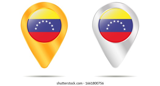 Map of pins with flag of Venezuela. On a white background. Vector illustration