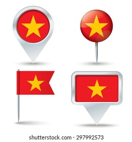 Map pins with flag of Vietnam - vector illustration