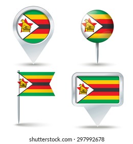 Map pins with flag of Zimbabwe - vector illustration