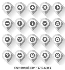 Map pins, folded from gray paper, vector illustration