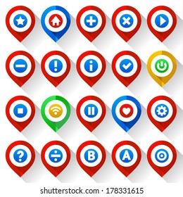 Map pins, folded from yellow paper, vector illustration
