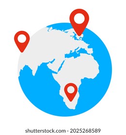 Map pins with globe, icon of global location