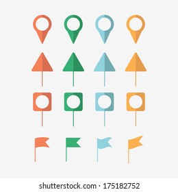 Map pins icon set. Flat design. Vector illustration