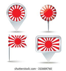 Map pins with Japanese War flag - vector illustration