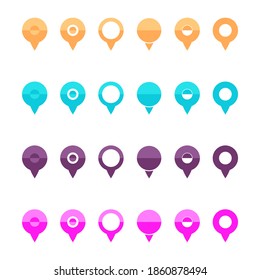 Map Pins, location symbols, navigation position marker and travel pointers for web, vector illustration. Set of pin  marker signs, pointer  symbol concepts for map isolated on white background