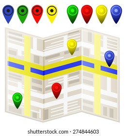 Map and pins for marking.