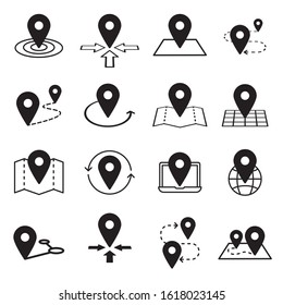 Map pins related icon set. Vector symbols on a white background. Simple pictograms