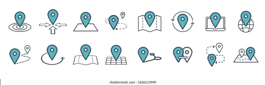 Map pins related icon set. Vector symbols on a white background. Simple pictograms