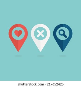 Map pins set. Flat design. Vector illustration