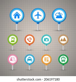 Map Pins with Transportation icons set