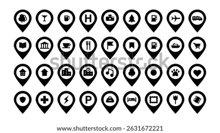 Map Pins vector Landscape Icons POI Point Interest Fun Entertainment