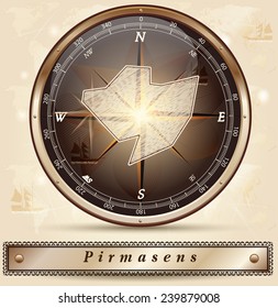 Map of Pirmasens with borders in bronze