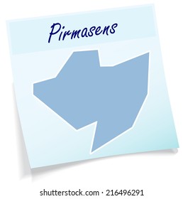 Map of Pirmasens as sticky note in blue
