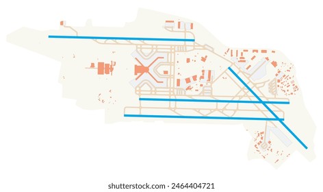 Map of Pittsburgh International Airport (United States of America). IATA-code: PIT. Airport diagram with runways, taxiways, apron, parking areas and buildings. Map Data from OpenStreetMap.