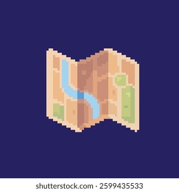 map pixel art, vector illustration on isolated background.
