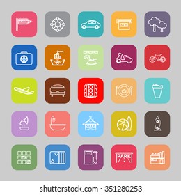 Map place line flat icons, stock vector