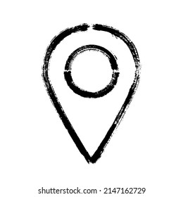 Map places location pin icon vector. Navigation marker. Black brush stroke map pin graphic design. Pointer, gps location tag, road icon, destination vector symbol.