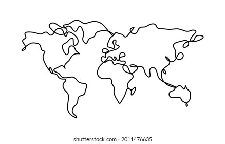 Map of planet Earth as line drawing on white background. Vector