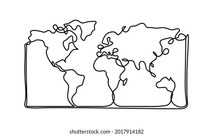 Karte des Planeten Erde als Linie auf weißem Hintergrund. Vektorgrafik