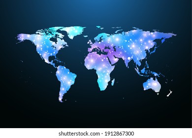 Map of the planet. Global social network. Floating blue plexus geometric background. Internet and technology. Vector illustration