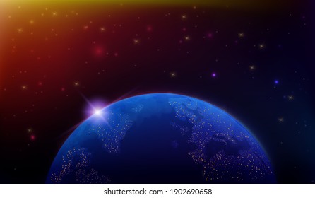 Map of the planet. World map. Global social network. Future. Vector. Violet and blue futuristic background with planet Earth. Internet and technology.