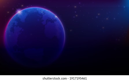Map of the planet. World map. Global social network. Future. Vector. Violet and blue futuristic background with planet Earth. Internet and technology.