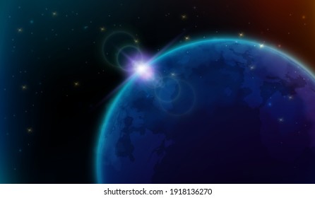 Map of the planet. World map. Global social network. Future. Vector. Violet and blue futuristic background with planet Earth. Internet and technology.