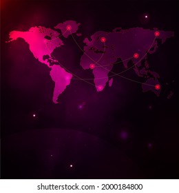 Map of the planet. World map. Global social network. Future. Vector. Blue futuristic background with planet Earth. Internet and technology. Floating blue plexus geometric background