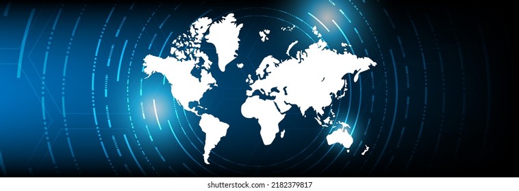 Map of the planet. World map. Global social network. Future. Vector. Blue futuristic background with planet Earth. Internet and technology. Floating blue plexus geometric background.