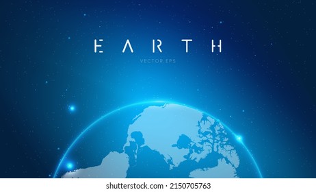 Map of the planet. World globe vector illustration. Blue futuristic background with planet Earth. Global social network, Internet and technology theme