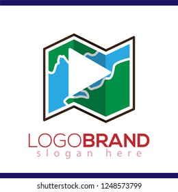 map with play media logo icon vector
