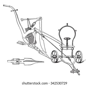 Map of plow and part of September; to the Walloon plow, called Harna, vintage engraved illustration. Industrial encyclopedia E.-O. Lami - 1875. 