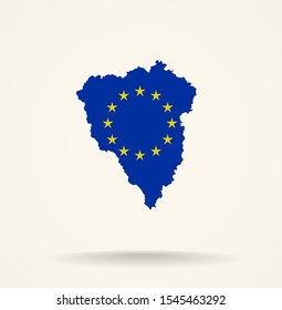 Map Plzen Region Czech Republic in European Union EU flag colors, editable vector. 