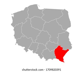 Map of Podkarpackie in Poland on white