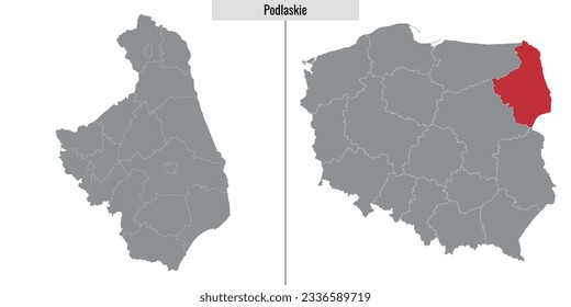 map of Podlaskie voivodship province of Poland and location on Polish map