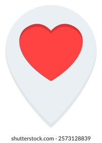 Map point with a heart flat icon isolated on white background.