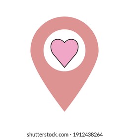 punto de mapa con un icono de corazón. icono del día de San Valentín de signos de amor. Pasos 10