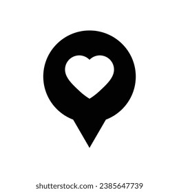 map point with a heart icon.   love sign valentines day icon