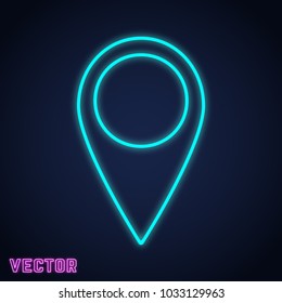 Map point icon. Location pin sign neon light design. Vector illustration.