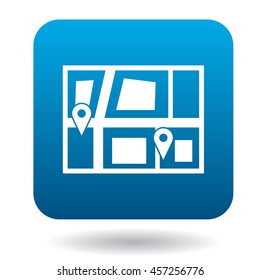 Map point markers on a city map icon in flat style on a white background