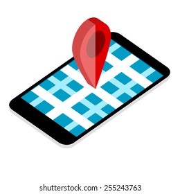 Map point on mobile phone. Flat modern vector icon: phone navigation.