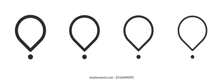 Ilustração em preto do pino do ponto do mapa definida isolada no fundo branco para a interface do usuário. Ícones de vetor em estilo plano