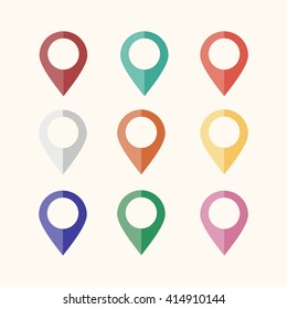 map point set, collection of 9 different colored pins for your appliction design 