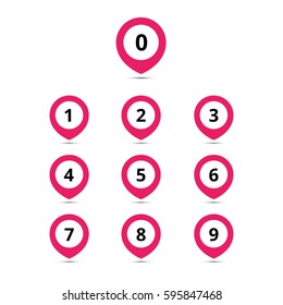 Map point set icons with numbers. Vector colorful illustrations.